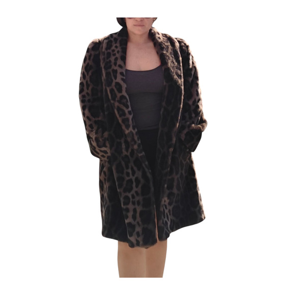 Leopard Animal Print faux fur Coat by Style VI - Picture 3 of 6